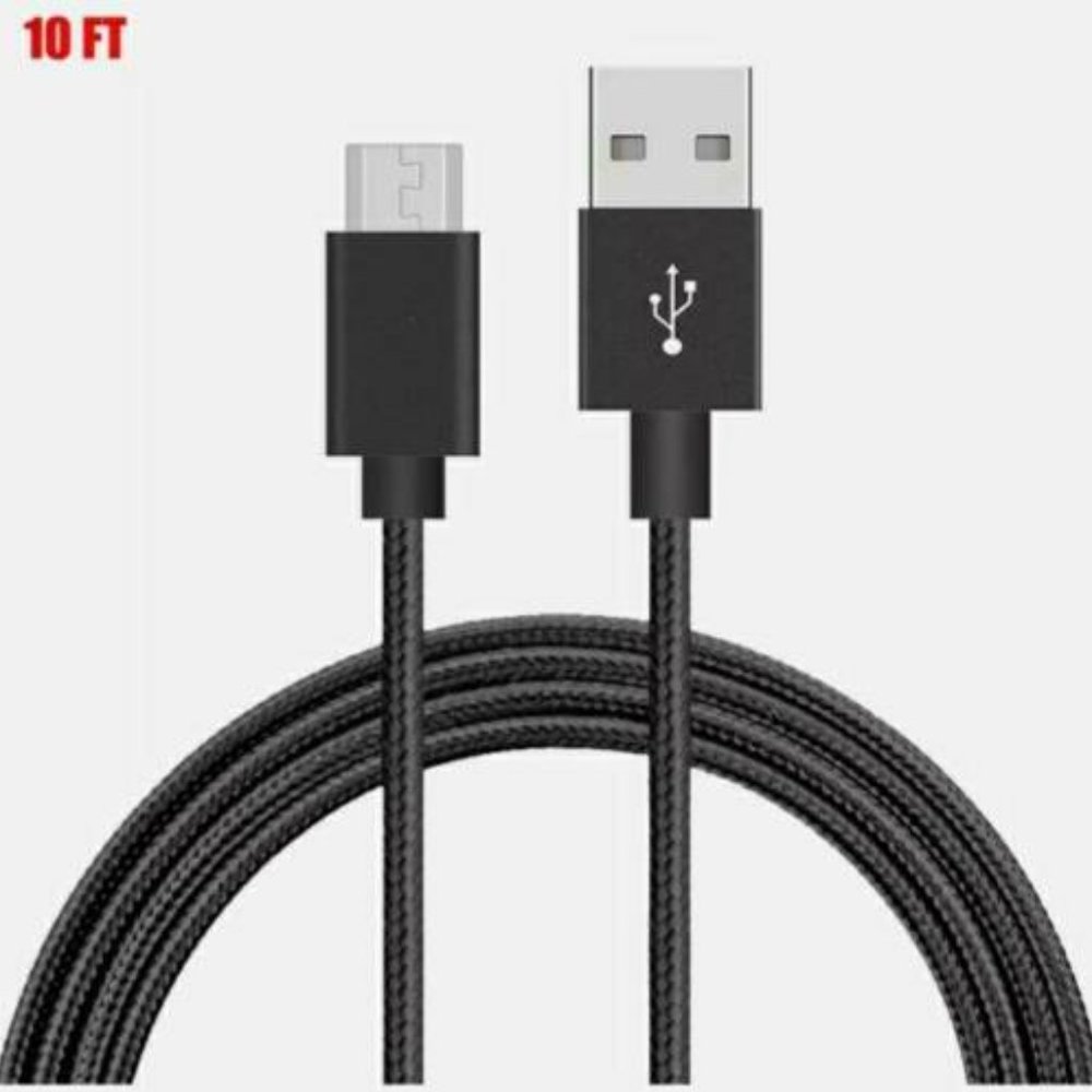10 Ft. Braided Cord Micro USB Cable Charger *BLACK* Universal Micro USB Charger